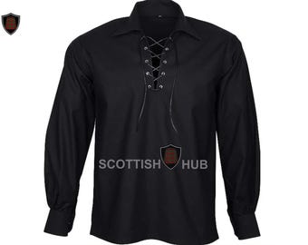 Black Cotton Jacobite Ghillie Shirt: Scottish Highland Renaissance Costume