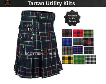 Men's Handmade Tartan Utility Kilt: Scottish Highland Wedding, Cargo Pockets