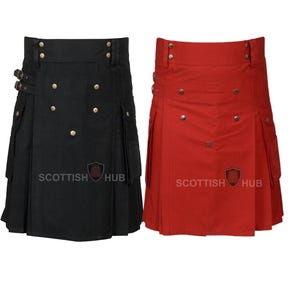 Handmade Cotton Utility Kilt: Scottish Tactical Work Kilt with Cargo Pockets