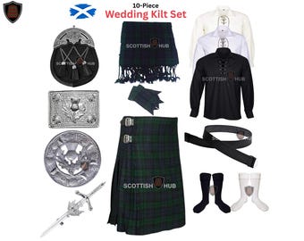 Scottish Men’s Complete Kilt Outfit Set – 10 PCS Black Watch Tartan Kilt Set– Custom Wedding Highland Dress For Men - 50+ Clan Tartans