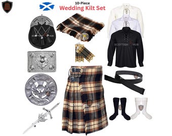 Scottish Men’s Complete Kilt Outfit Set – 10 PCS Rose Ancient Tartan Kilt Set– Custom Wedding Highland Dress For Men - 50+ Clan Tartans