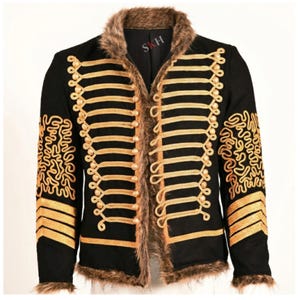 Black Military Hussar Jacket, 18th Century Steampunk Jacket Mens, Napoleon Tunic Pelisse, Cosplay Coat, Jimi Hendrix Gothic Renaissance Fair
