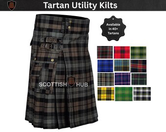 Men's Handmade Tartan Utility Kilt: Scottish Highland Wedding, Cargo Pockets