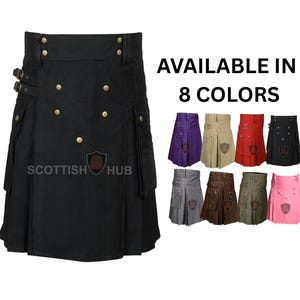 Handmade Cotton Utility Kilt: Scottish Tactical Work Kilt with Cargo Pockets