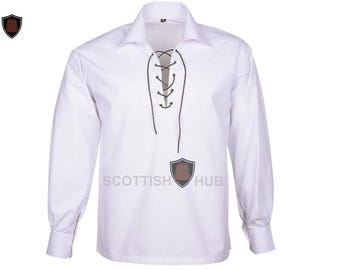 Men's White Jacobite Ghillie Shirt: Scottish Highland Kilt, Renaissance Costume