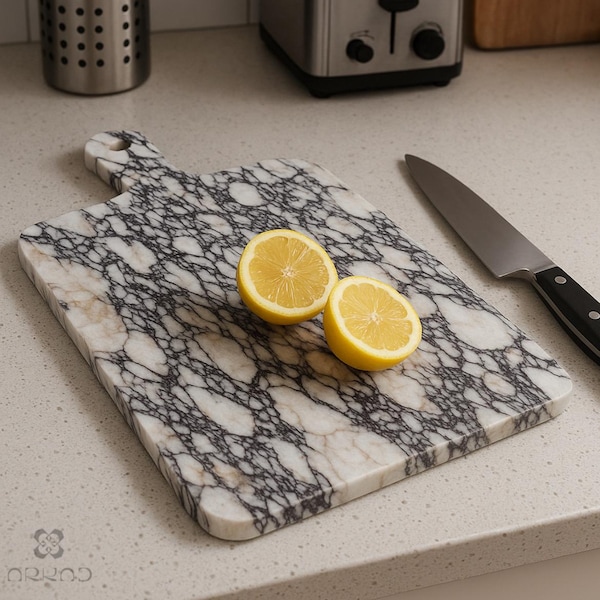 Chopping Board - Calacatta Viola Marble - Natural Stone Cutting & Serving Board • Luxury Kitchen Decor • Gift