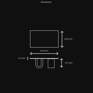 May include: Diagram showing dimensions of a rectangular object. The object is 100 cm long, 60 cm wide, and 1.8 cm thick. The legs are 35 cm high. The word "Dimensions" is at the top, with measurements in centimetres.