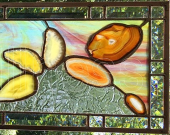 Abstract Stained Glass Panel with Agates Large Custom Stained Glass