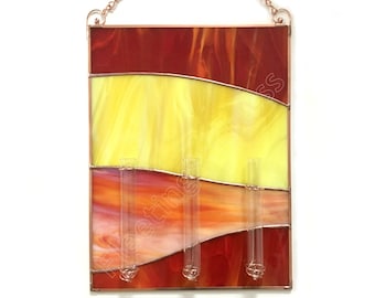 Red Wall Hanging Bud Vase Retro Window Hanging Custom Stained Glass Panel