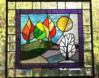 Large Stained Glass Window Panel - Change of Seasons
