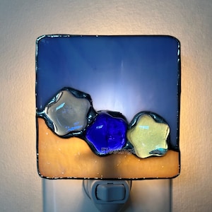 Night Light Beach Ocean Blue Stars, Stained Glass Nursery Nightlight