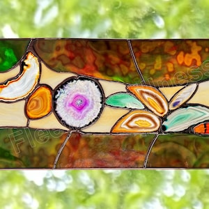 Retro Stained Glass Panel Abstract Mid Century Modern Window Hanging