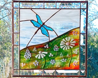 Flowers Firefly Beveled Glass Stained Glass Panel Gift