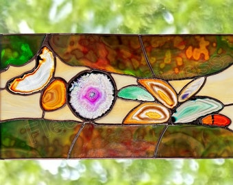 Stained Glass Window Panel Abstract Mid Century Modern Window Hanging