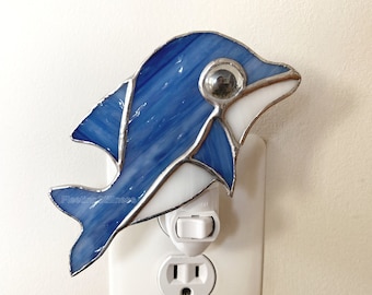 Blue Dolphin Stained Glass Nursery Night Light