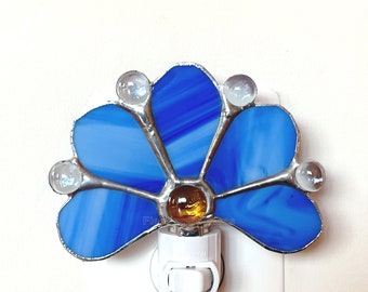 Night Light Blue Flower, Stained Glass Nursery Night Light