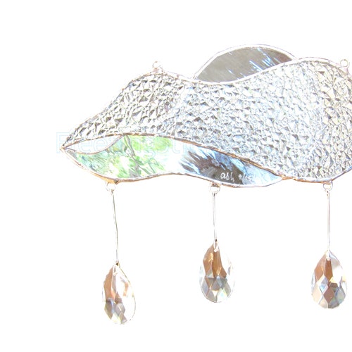 Rain Cloud Window Hanging Stained Glass Sun Catcher Clear Ice Crystals