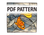 PDF Pattern for Stained Glass - Gold Fish and Blue Wave FleetingStillness Original Design