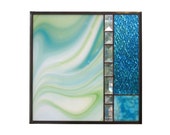 Geometric Blue Stained Glass Panel Suncatcher Blue Ocean Water Stain Glass - MADE TO ORDER