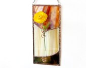Stained Glass Panel Bud Vase Brown Beige Window Hanging