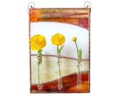 Brown Stained Glass Panel Bud Vase Beige Wall Art Stain Glass