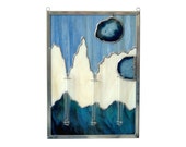 Blue Stained Glass Panel Agate Geode Ocean Bud Vase Wall Blue - Free Shipping in Us