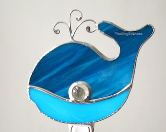 Blue Whale Stained Glass Baby Night Light Wall Plug In