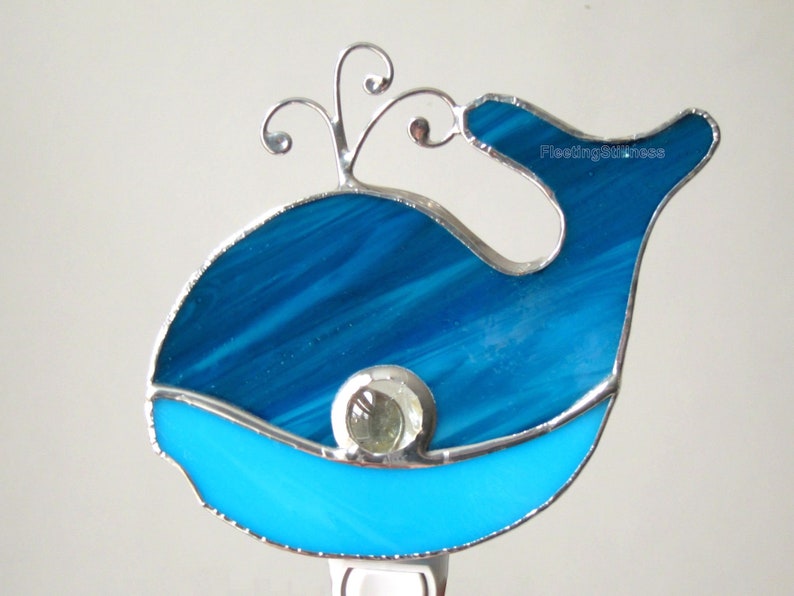 Blue Whale Stained Glass Baby Night Light Wall Plug In image 1