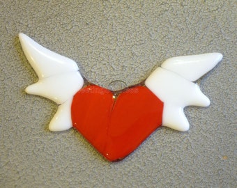 Winged Heart Christmas Ornament, Red Heart Suncatcher, Valentines day gift