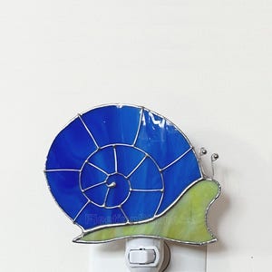 Blue Snail Nursery Night Light, Stained Glass Nightlight Blue