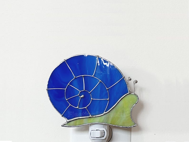 Blue Snail Nursery Night Light, Stained Glass Nightlight Blue