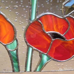 Poppies Stained Glass Sun Catcher Custom Stained Glass Suncatcher Unique Gift image 2