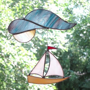 Sailboat Stained Glass Suncatcher Sailing Decor image 2