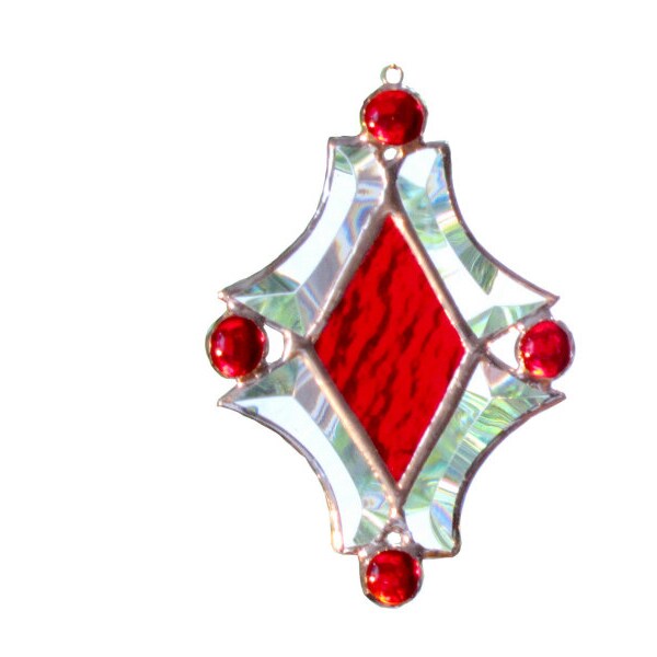 Stained Glass Red Suncatcher Geometric Diamond