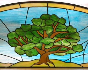 LARGE Tree Stained Glass Transom CUSTOM Tree of Life Window Panel - Local Delivery ONLY
