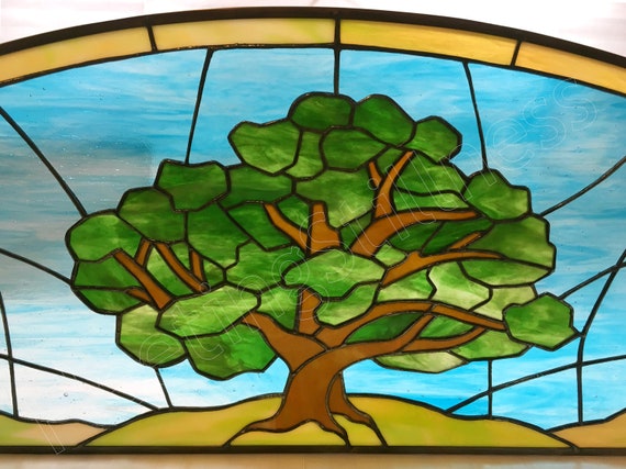 Tree Stained Glass Transom Custom Of Life Green Blue Tree Stained Glass Transom Custom, Stained Glass Trees Images