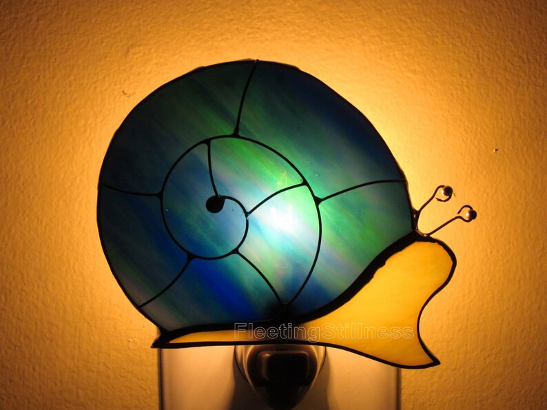 Snail Night Light Stained Glass Blue Green Nursery Night Light Etsy