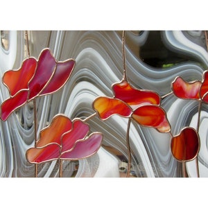 Red Tulips Stained Glass Panel Poppies Flowers - Custom Stained Glass