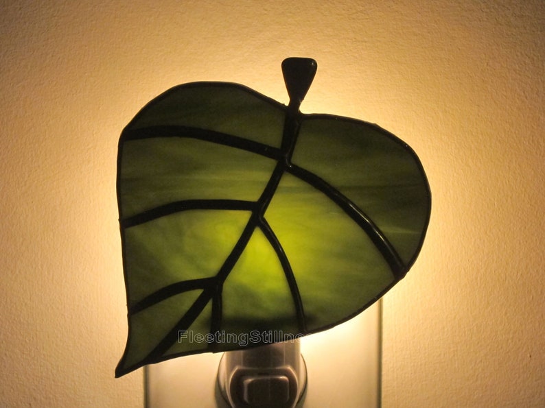 Green Leaf Night Light, Spring Stained Glass Night Light image 3