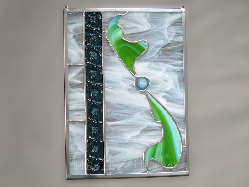Turquoise Stained Glass Panel Blue Green Abstract Stain Glass Sun Catcher Free Shipping in US