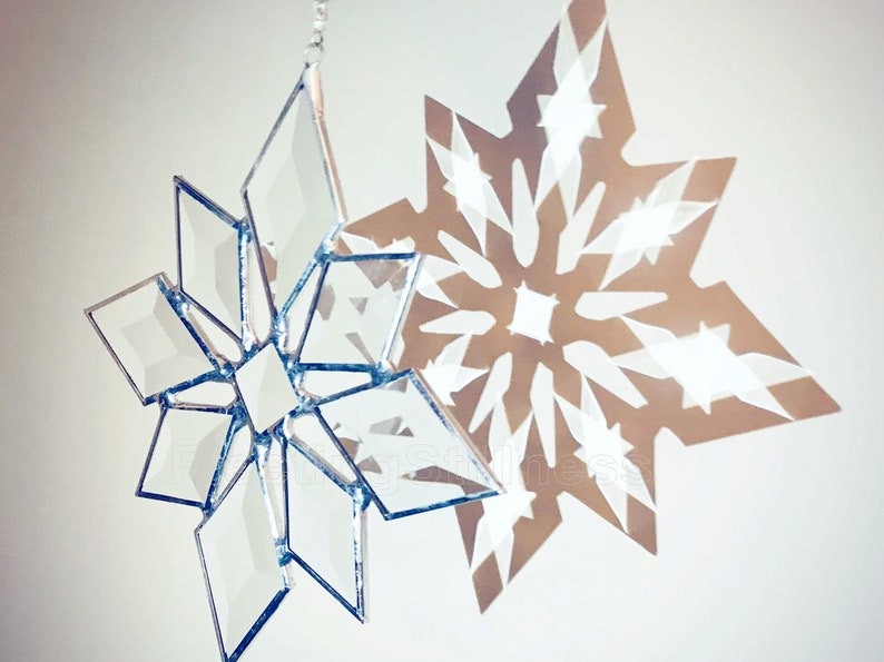 Star Sun Catcher SET of 3, Gift Beveled Glass Snowflake Window Hanging Gift image 4