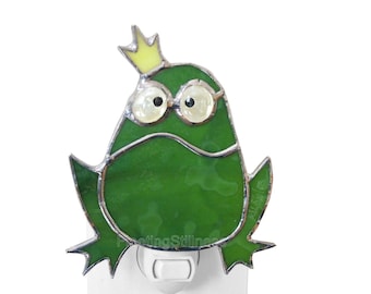 Frog Prince Night Light, Wall Plug In Stained Glass Gift Nursery Night Light