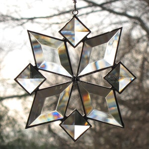 Beveled Glass Snowflake Stained Glass Window Hanging Star Suncatcher