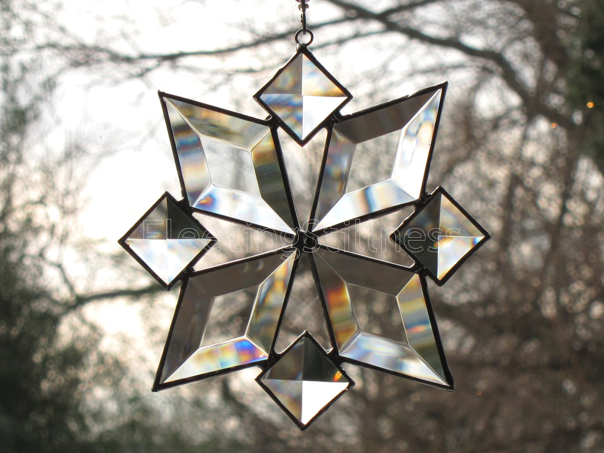Stained Glass Suncatcher Bevel Star Snowflake Sun Catcher Beveled Bev…