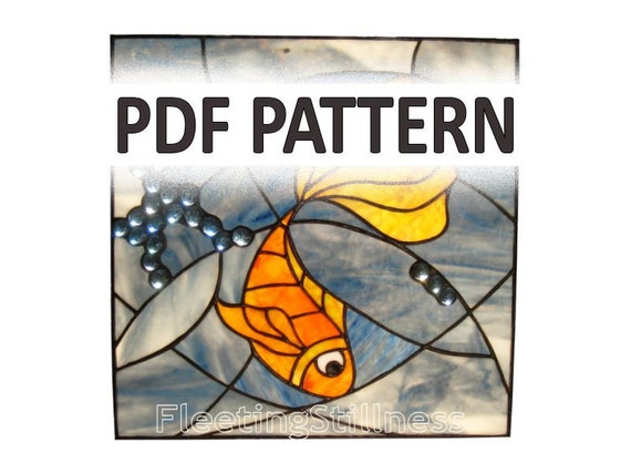 Pdf Pattern For Stained Glass Gold Fish And Blue Wave Etsy Ireland