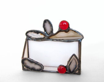 Business Card Holder White Black Red Agate Stained Glass Geode Gift