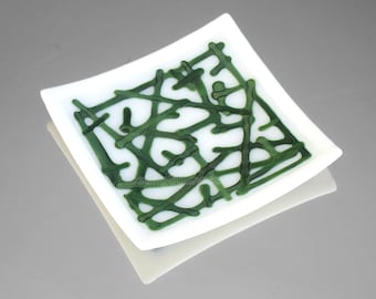 Mid Century Modern Green Bamboo Fused Glass Plate