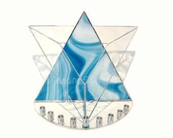 Menorah Stained Glass Modern Menorah Geometric Judaica Hanukkah Candle Holder