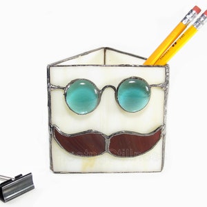 Business Card Holder Stained Glass Mustache for Him Office image 3