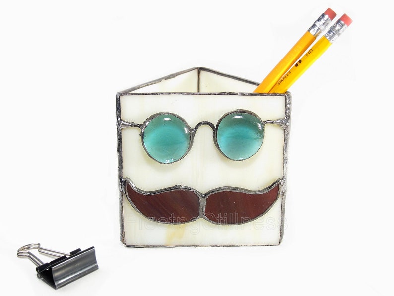Business Card Holder Stained Glass Mustache for Him Office image 3